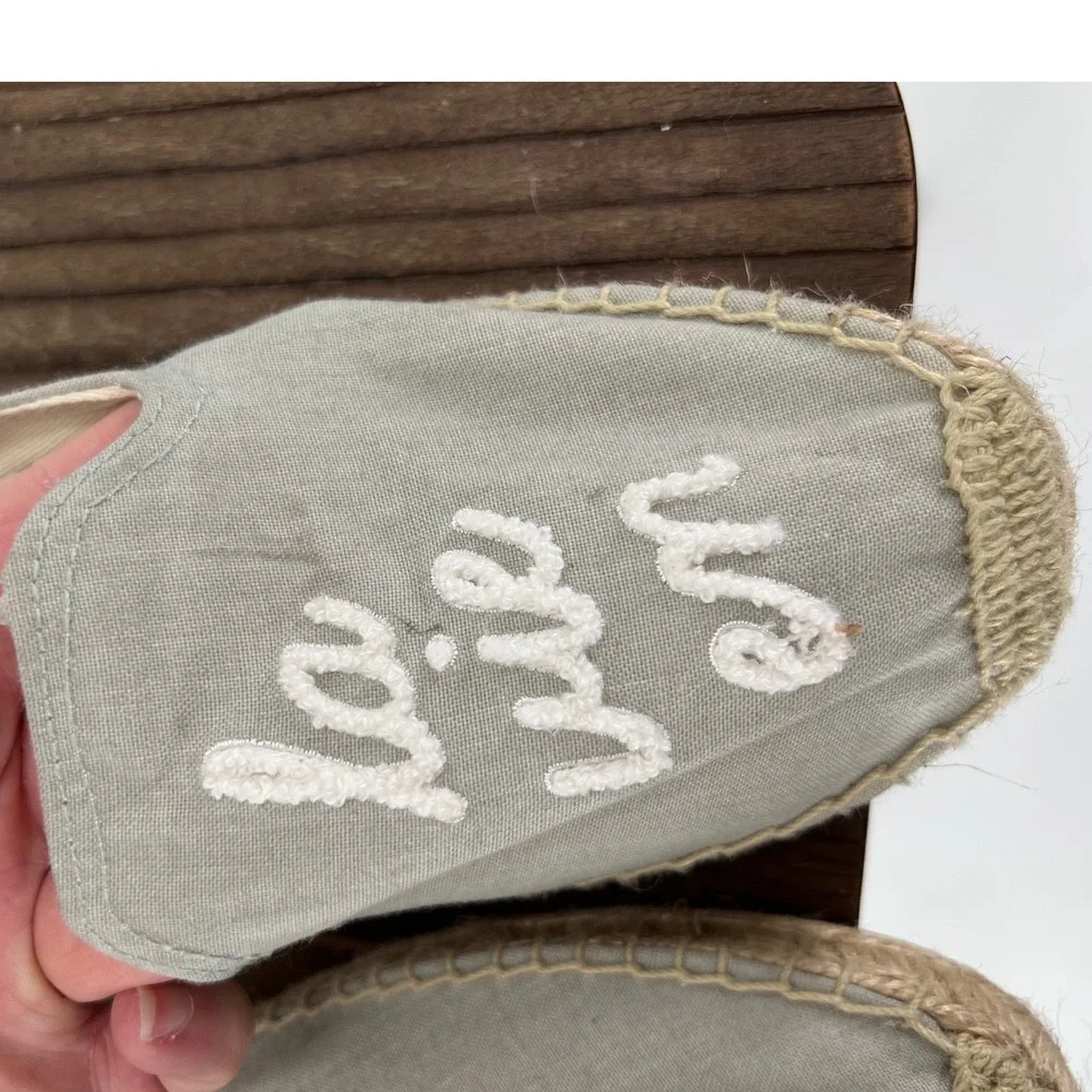 Soludos La Vie En Rose Espadrilles Sage Green Canvas Smoking Slippers 9.5